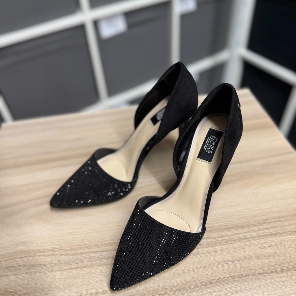 Jones New York Catie Pointy Toe Dress Pumps Rhinestone Elegant Black Heels - Picture 2 of 11
